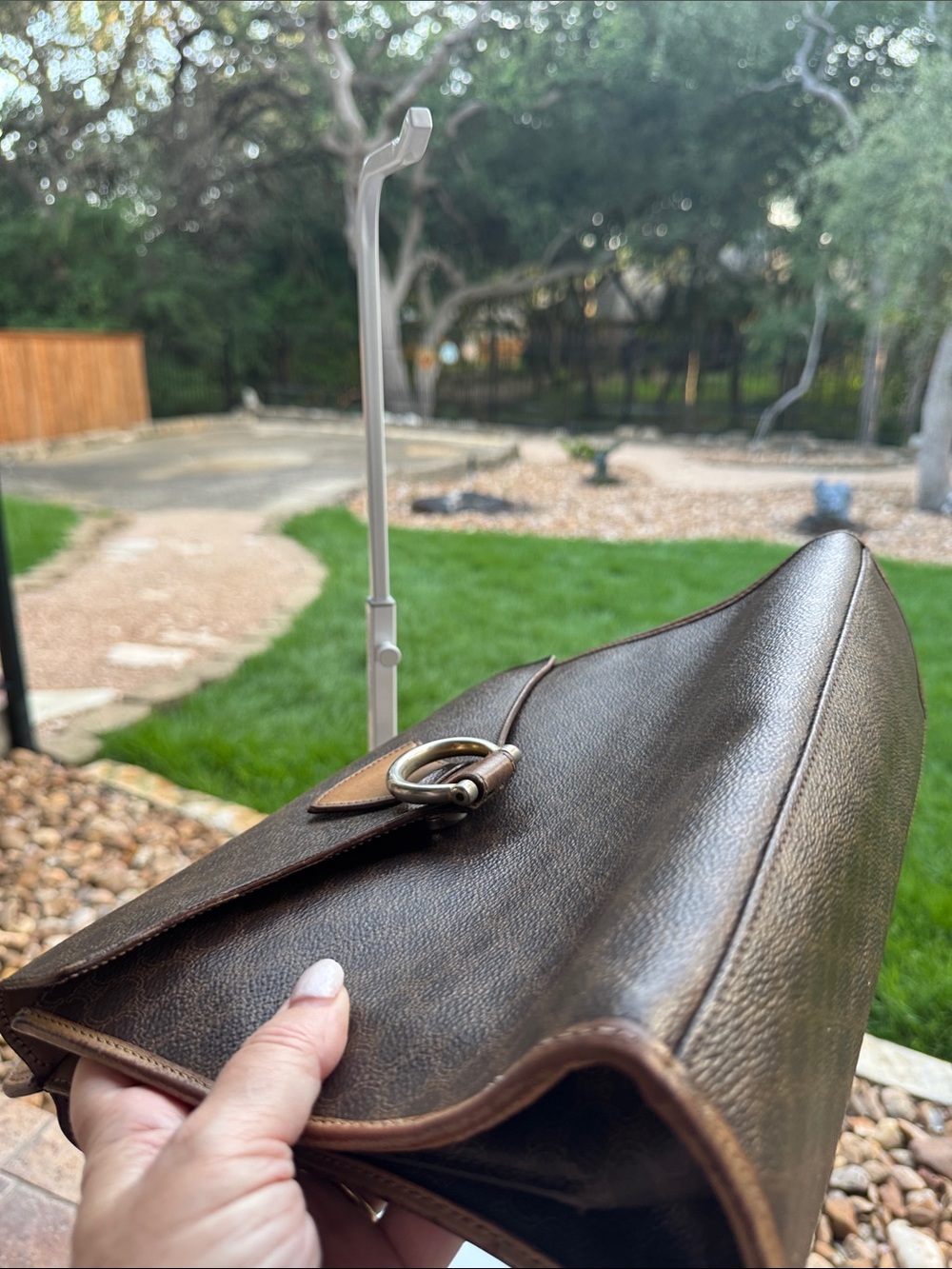 Celine Dark Brown Macadam Top-Handle Shoulder Bag VINTAGE - Picture 8 of 13
